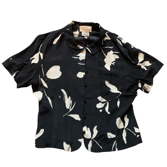 Field Manor Black and White Silk Patterned Shirt M - Picture 1 of 5